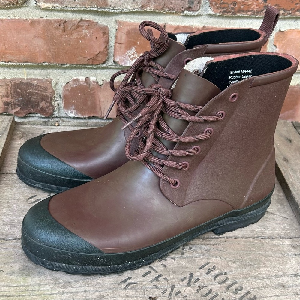 Madewell Lugsole Lace Up Rain Boots Women’s Size 8 Brown / Black Rubber MA442
